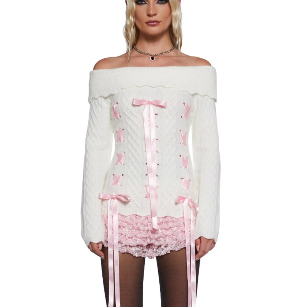 Dolls Kill Off White Flattery Will Do Sweater Top Size M
